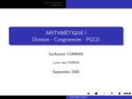 ARITHMÉTIQUE I Division - Congruences - PGCD