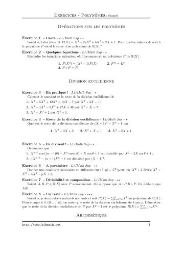 Exercices - Polynômes : énoncé Opérations sur les ... - Bibmath