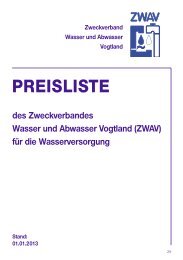 Preisliste für die Wasserversorgung, Nebenleistungen und ...