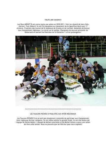 Les Ducs MIDGET B ont connu toute une saison en 2010-2011 ...