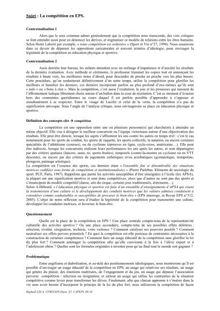 La Competition En Eps Culture Staps