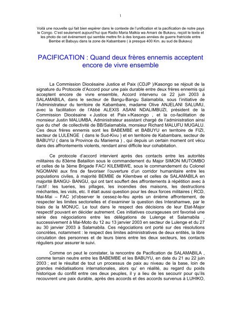 Pacification : Quand deux frères ennemis acceptent encore de vivre ...