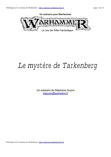 Le mystère de Tarkenberg - Le Marteau de warhammer. - Free