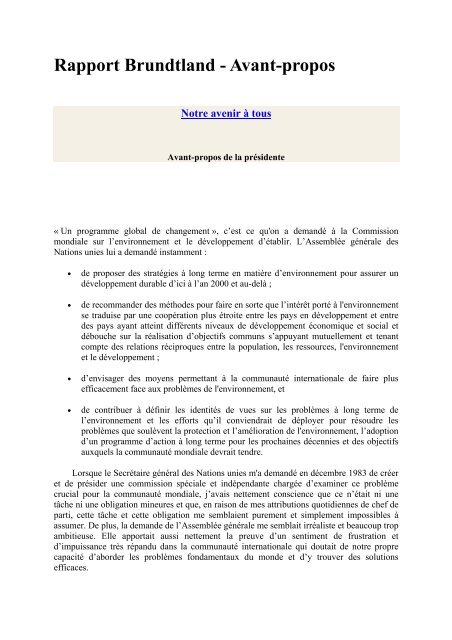 Rapport Brundtland - France-Diplomatie-Ministère des Affaires ...