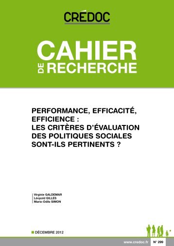 Télécharger le Cahier de recherche N°299 - Credoc