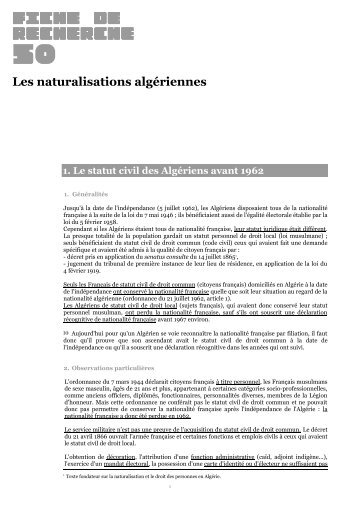 Les naturalisations algériennes - Archives nationales