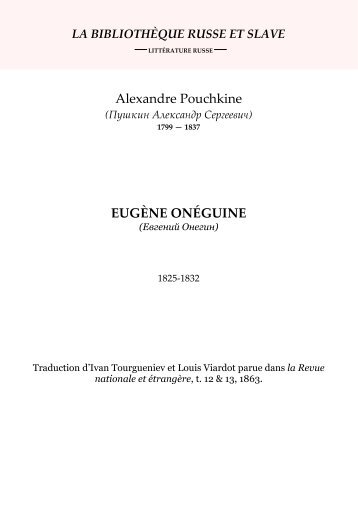 Pouchkine - Eugene Oneguine - Littérature russe