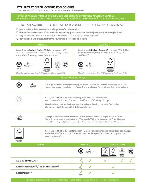 ATTRIBUTS ET CERTIFICATIONS ÉCOLOGIQUES - Cascades