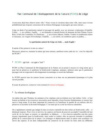 Plan Communal de Développement de la Nature (PCDN) de Liège ² ...