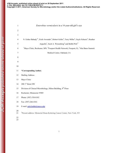 Enterobius vermicularis in a 14 year-old girl's eye - Journal of ...