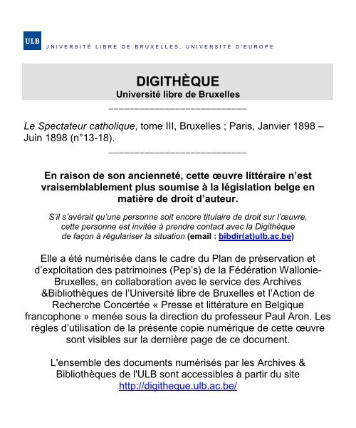 Janvier-Juin - Université Libre de Bruxelles