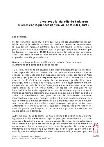 Vivre avec la Maladie de Parkinson : Quelles conséquences ... - ASPH