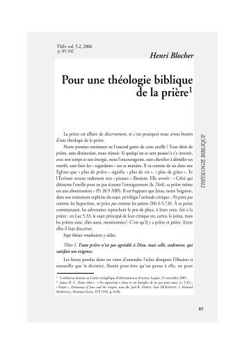 Henri Blocher Pour une théologie biblique de la prière1