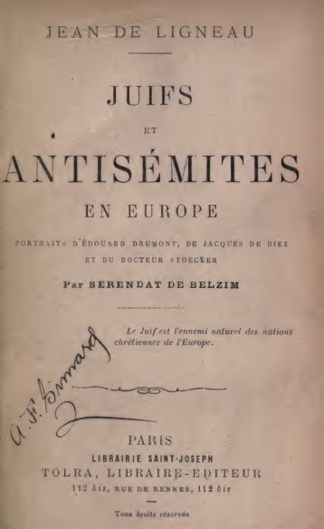 De Ligneau Jean – Juifs et antisémites en Europe - ECHO DES ...