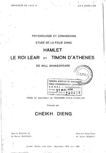 LE ROI LEAR .HAMLET TIMON D'ATHENES CHEIKH DIENG