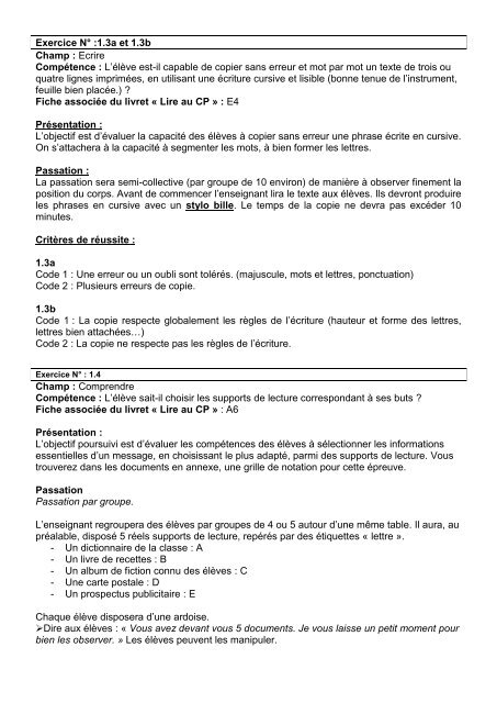 Evaluation CP Livret de passation