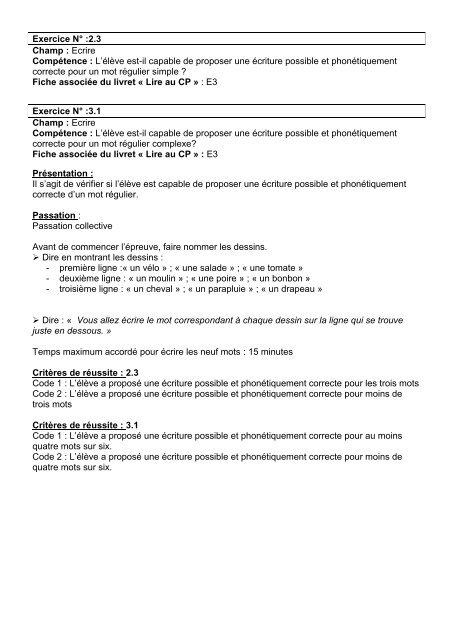 Evaluation CP Livret de passation