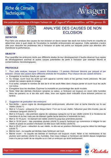 ANALYSE DES CAUSES DE NON ECLOSION - Aviagen Turkeys