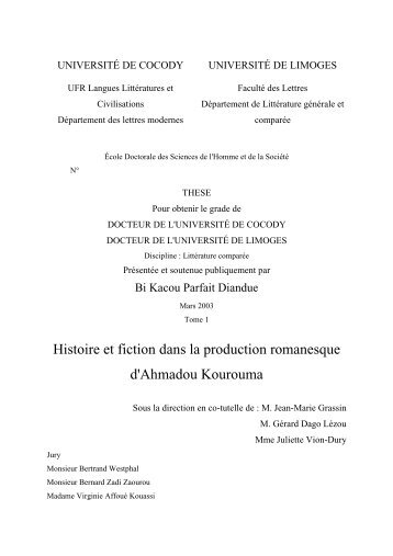 Histoire et fiction dans la production romanesque d'Ahmadou ...