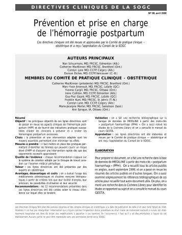 Prevention et prise en charge de l'hemorragie postpartum - SOGC