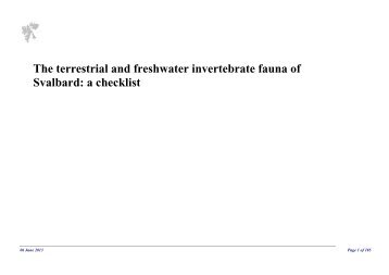 Checklist of the Terrestrial and freshwater invertebrate fauna ... - UNIS