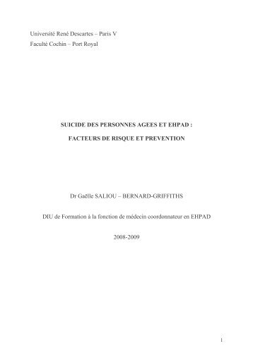 Suicide des personnes agees et EHPAD - Facteurs de risques et ...
