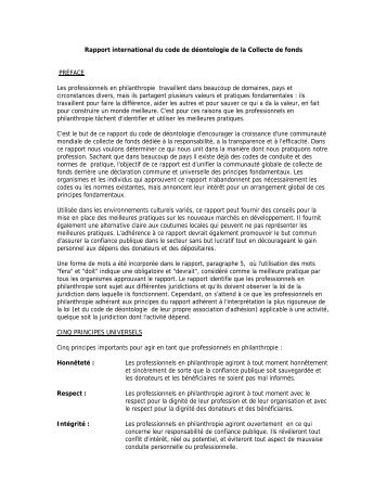 Rapport international des principes moraux dans la Collecte de ...