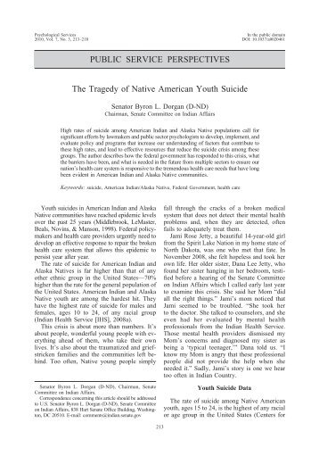 youth suicide in native americans essay Suicide rates for native american adults and youth are higher than the national average, with suicide being the second leading cause of death. youth suicide in native americans essay Suicide rates for native american adults and youth are higher than the national average, with suicide being the second leading cause of death.