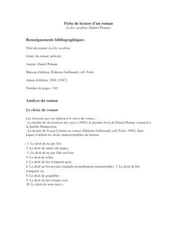 Fiche de lecture fée Carabine