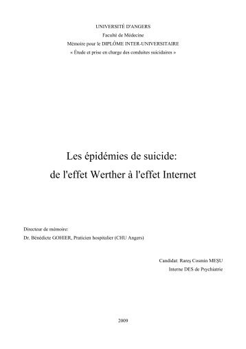 Les épidémies de suicide - Faculté de Médecine - Université d'Angers