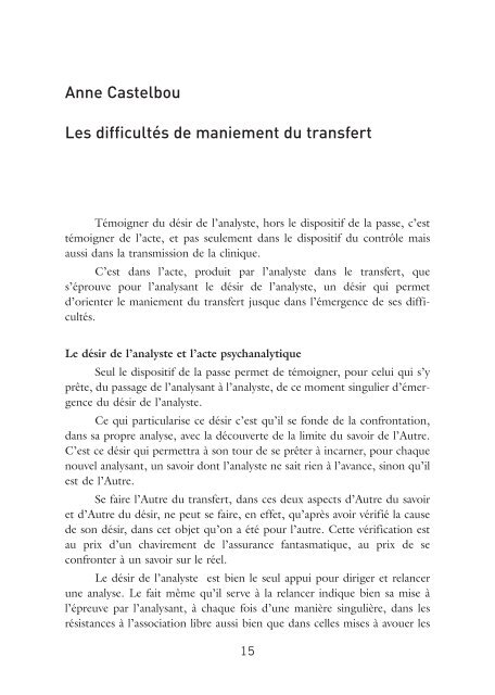 Anne Castelbou - Les difficultés de maniement du transfert