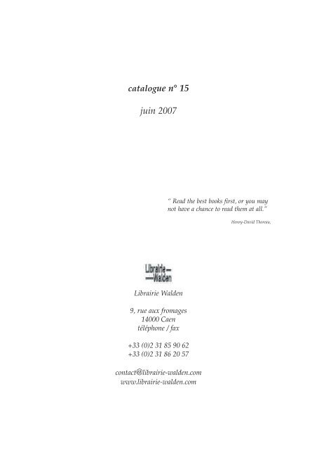 catalogue n° 15 juin 2007 - Librairie Walden