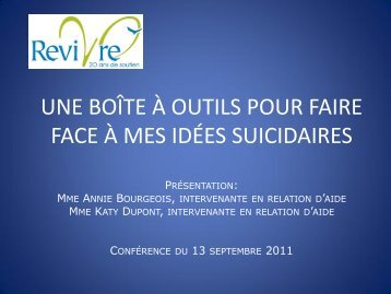 Une boîte à outils pour faire face à mes idées suicidaires - Revivre