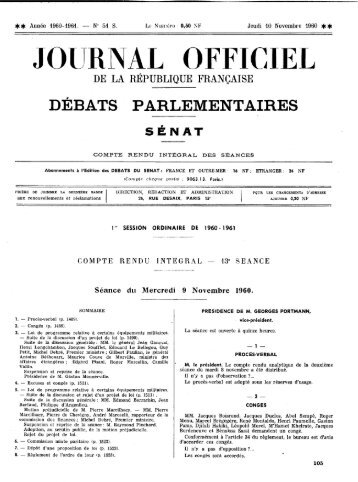 Mercredi 9 Novembre 1960 - Sénat