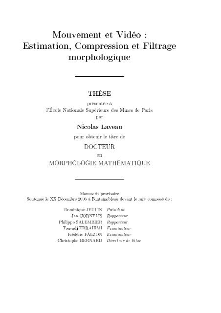 Mouvement et Vidéo - Centre de Morphologie Mathématique