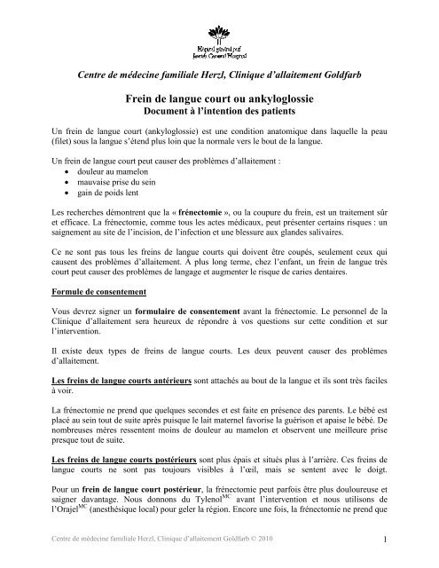 Frein De Langue Court Ou Ankyloglossie Hopital General Juif