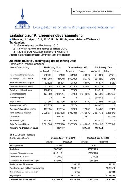 Einladung zur Kirchgemeindeversammlung - Evang.-ref ...