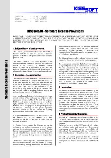 Software License Provisions - KISSsoft AG