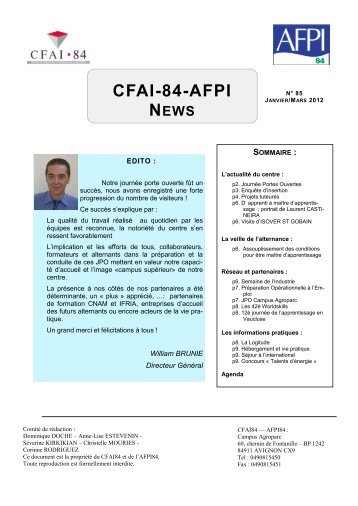 CFAINews n°85 - Janvier Mars 2012 - CFAI 84
