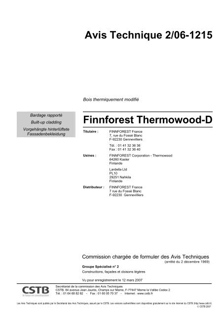 Avis Technique 2/06-1215 Finnforest Thermowood-D - DuboLimburg