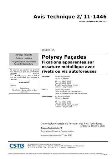 Avis Technique 2/11-1446 Polyrey Façades