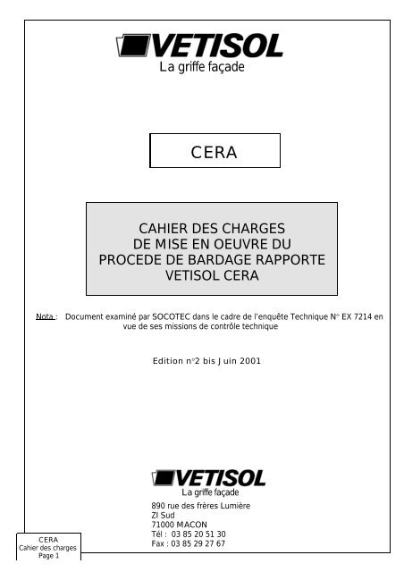 Nota : Document examiné par SOCOTEC dans le cadre