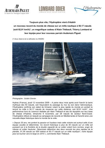 Toujours plus vite, l'Hydroptère vient d'établir un ... - Lombard Odier