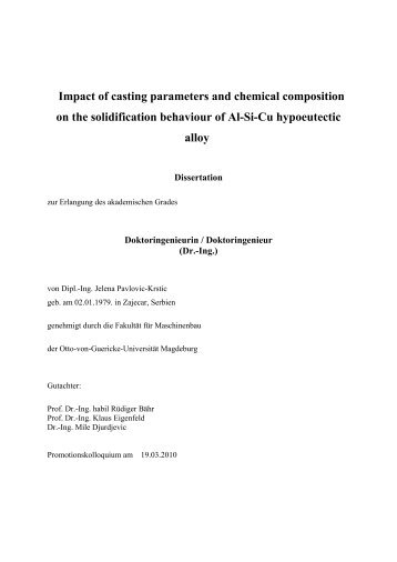 Impact of casting parameters and chemical composition on the ...
