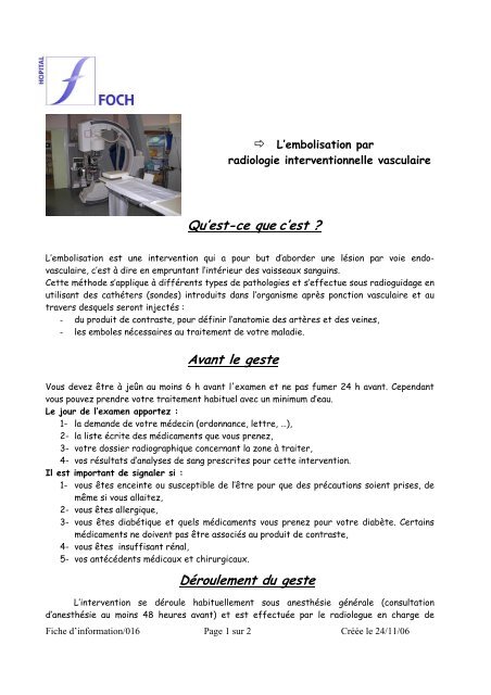 L'embolisation par radiologie interventionnelle ... - Hôpital Foch