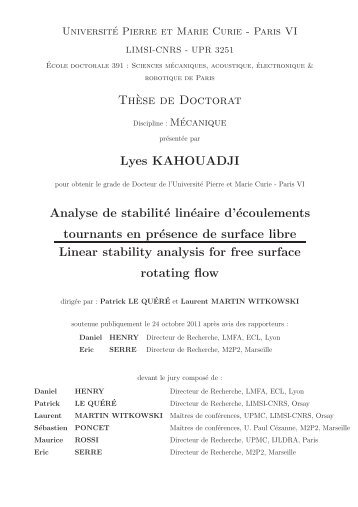 Th`ese de Doctorat Lyes KAHOUADJI Analyse de stabilité ... - limsi