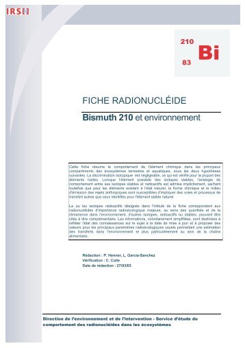 FICHE RADIONUCLÉIDE Bismuth 210 et environnement - IRSN