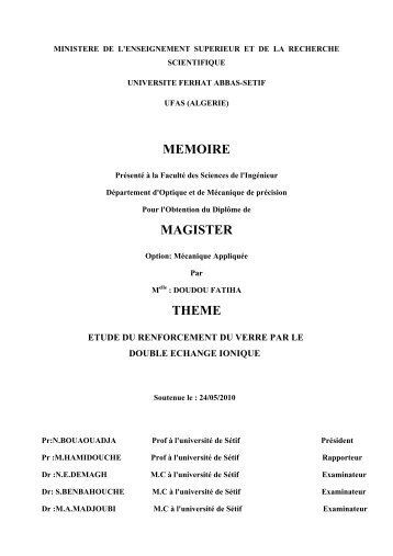 MEMOIRE MAGISTER THEME - Université Ferhat Abbas de Sétif