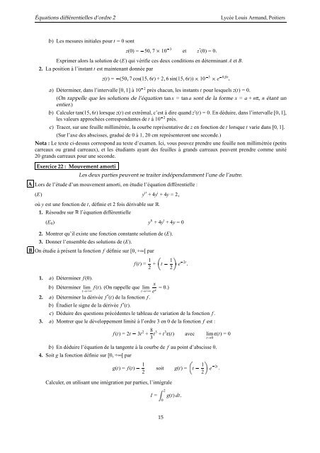 Equations différentielles d'ordre 2