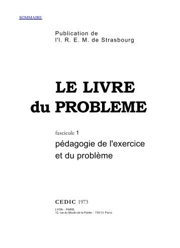 LE LIVRE du PROBLEME - IREM de Strasbourg